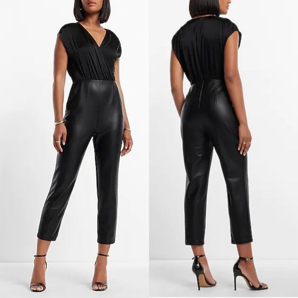NWT EXPRESS Cap Sleeve Faux Leather Jumpsuit